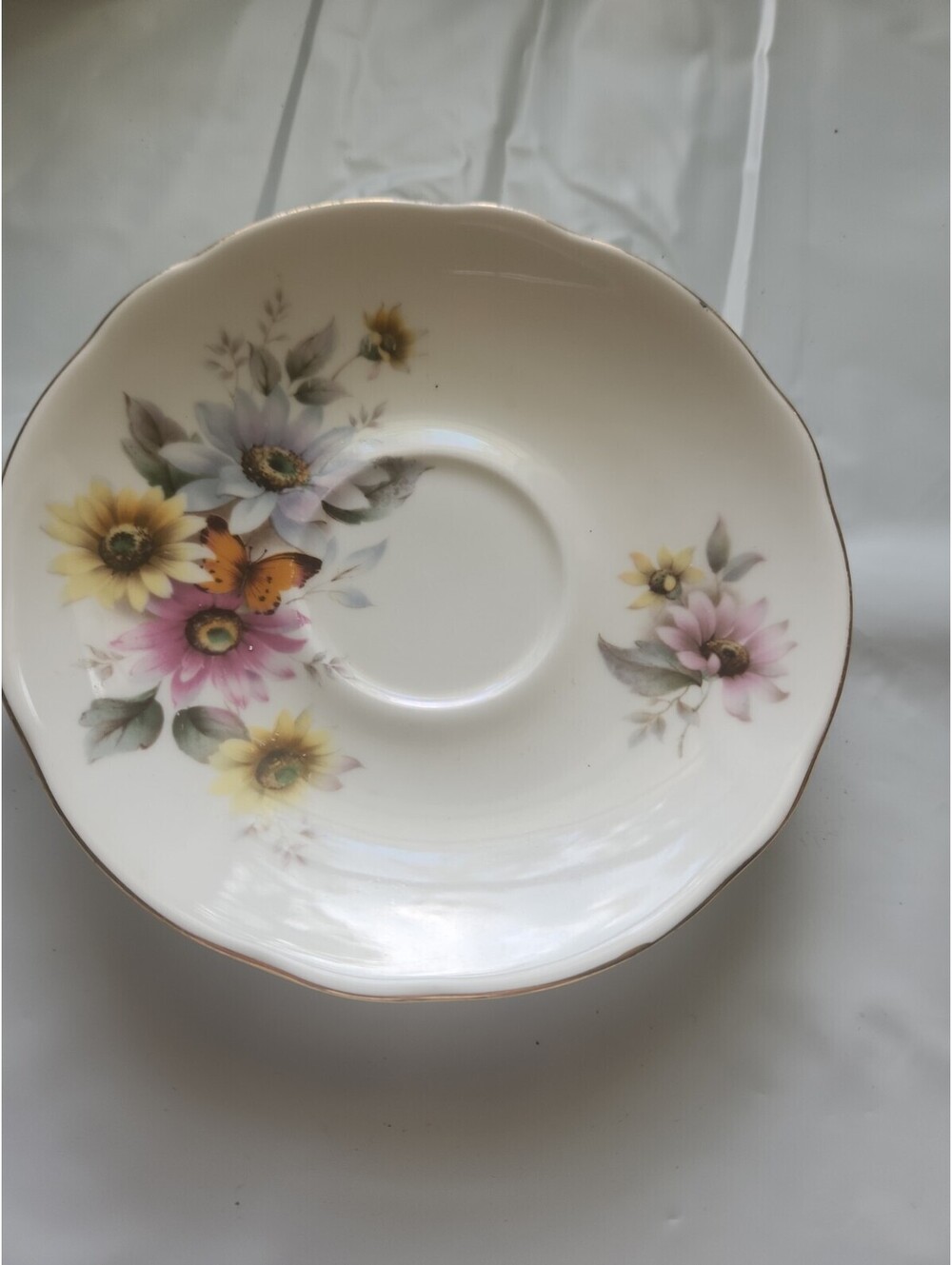 Duchess England Bone China Saucer Only Flowers & Butterfly with Gold Rim